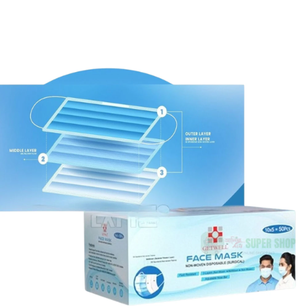 Getwell Surgical Face Mask 3 Layer With Nose Bar