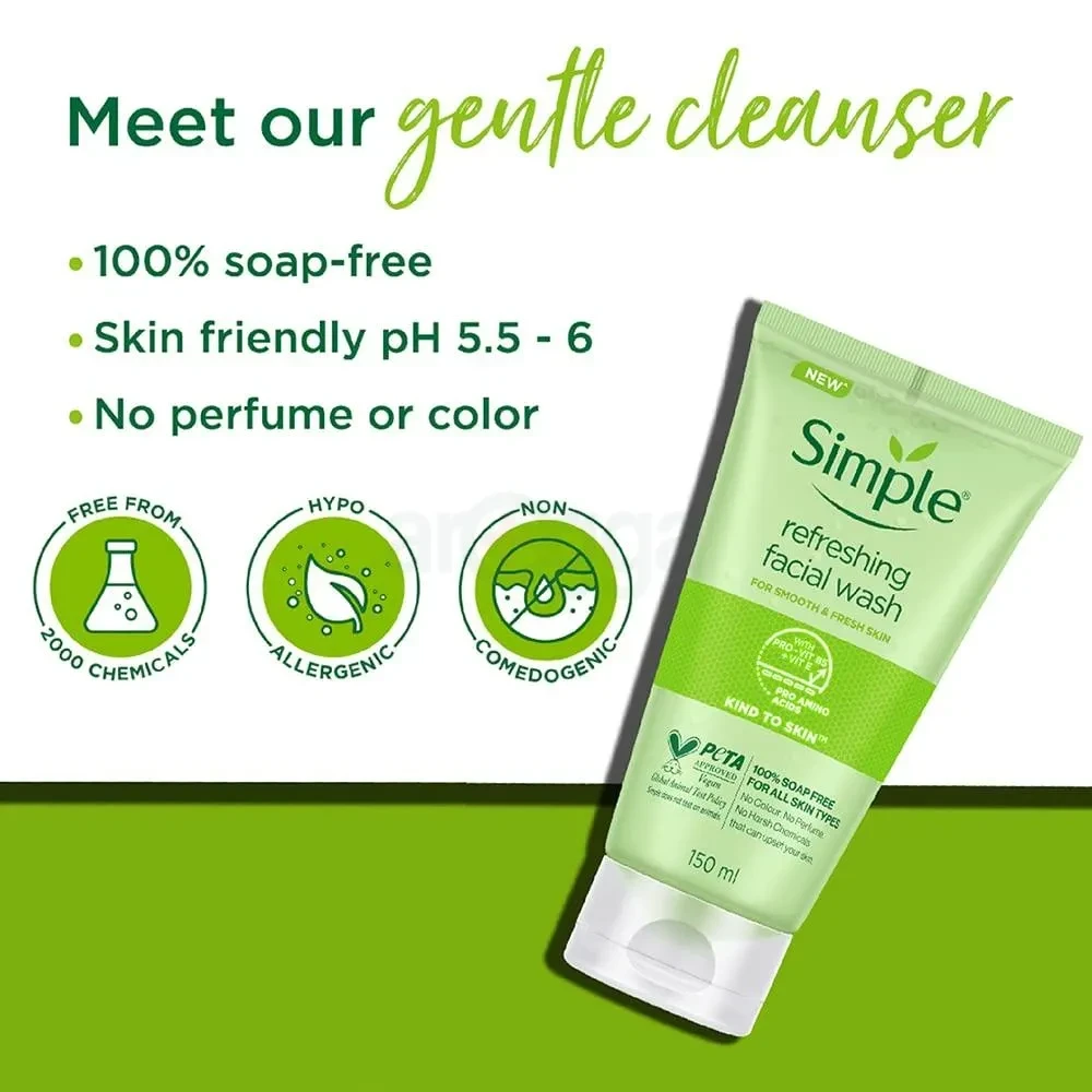 Simple Kind to Skin Refreshing Facial Wash with Vitamin B5+E 150ml